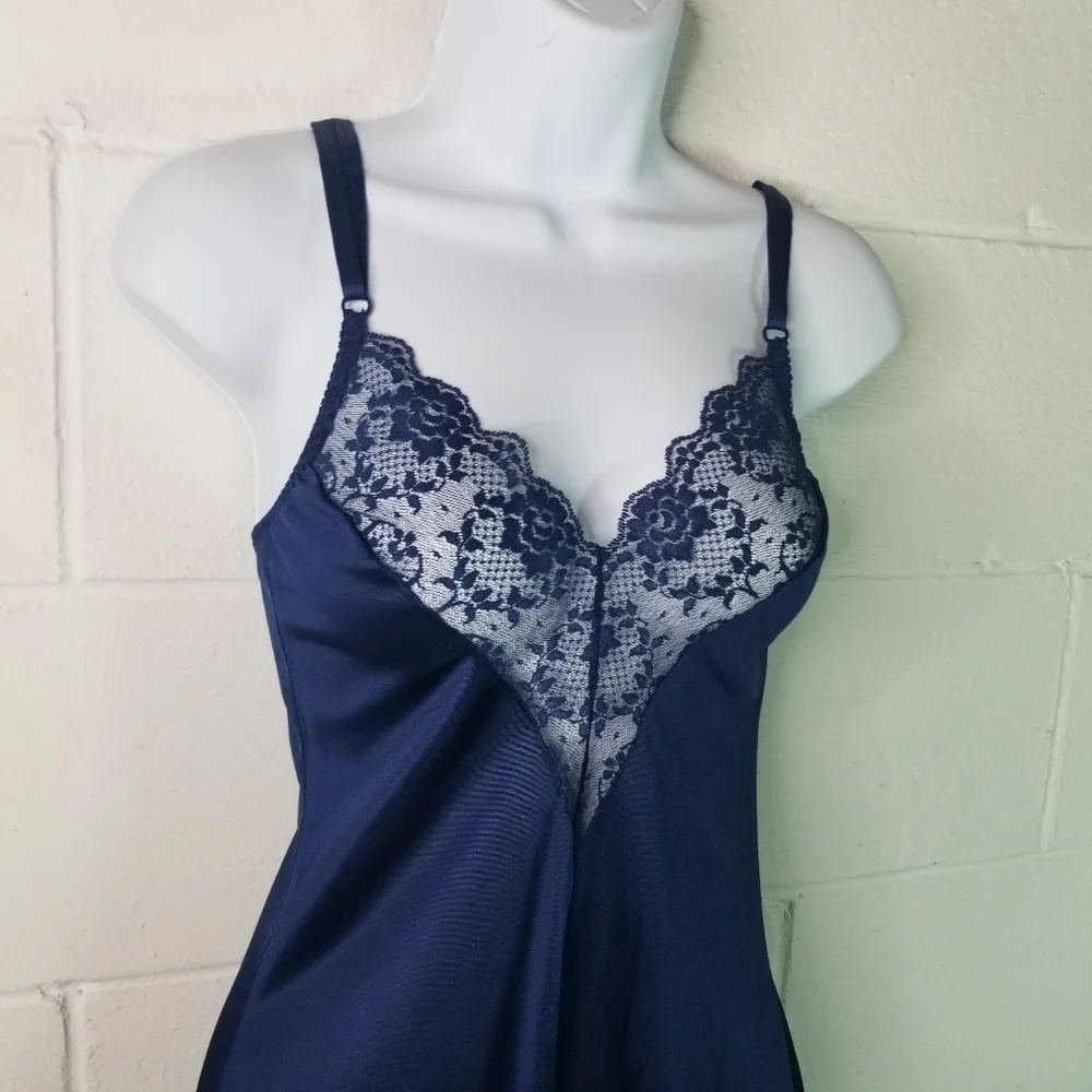 Vtg 70s angela by bestform blue lace slip dress lingerie - Picture 7 of 7